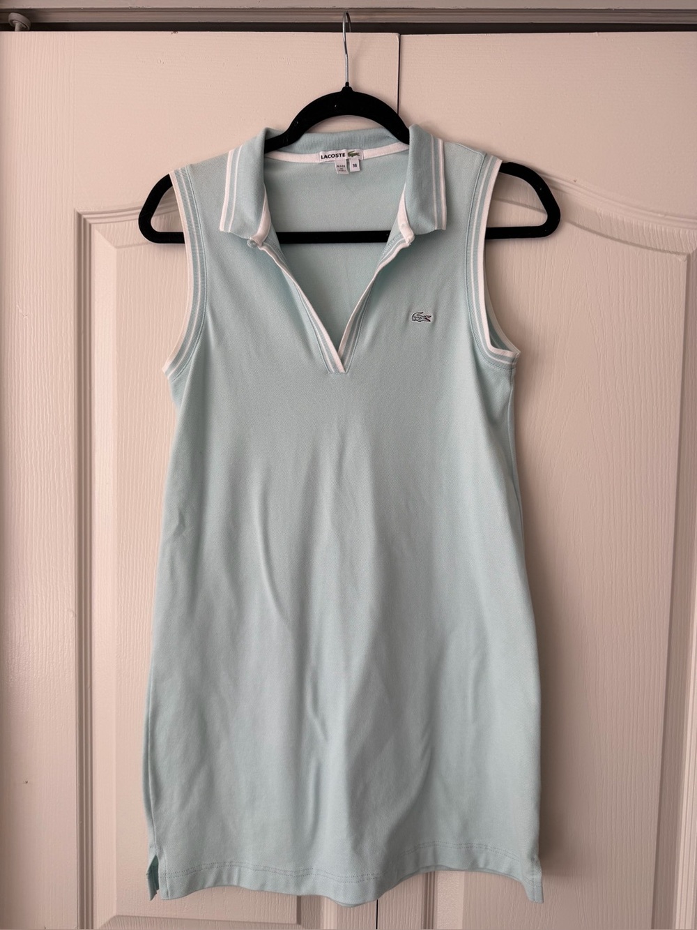 Lacoste Sleeveless Polo Dress in Mint Blue with White Trim